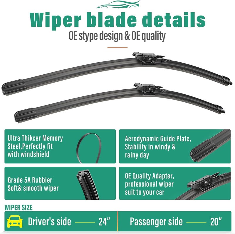 WINDSMILE 24" 20" 11" Windshield Wiper Blades Replacement for Ford Escape 2020 2021 2022 2023 2024 2025 Premium All Weather Front Rear Wipers Set - OEM Quality (Pack of 3) - Image 3